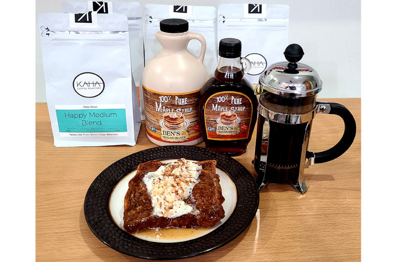 Cooking and Coffee: Cocoa French Toast, and Ben's Pure Maple Syrup paired with our Happy Medium Blend